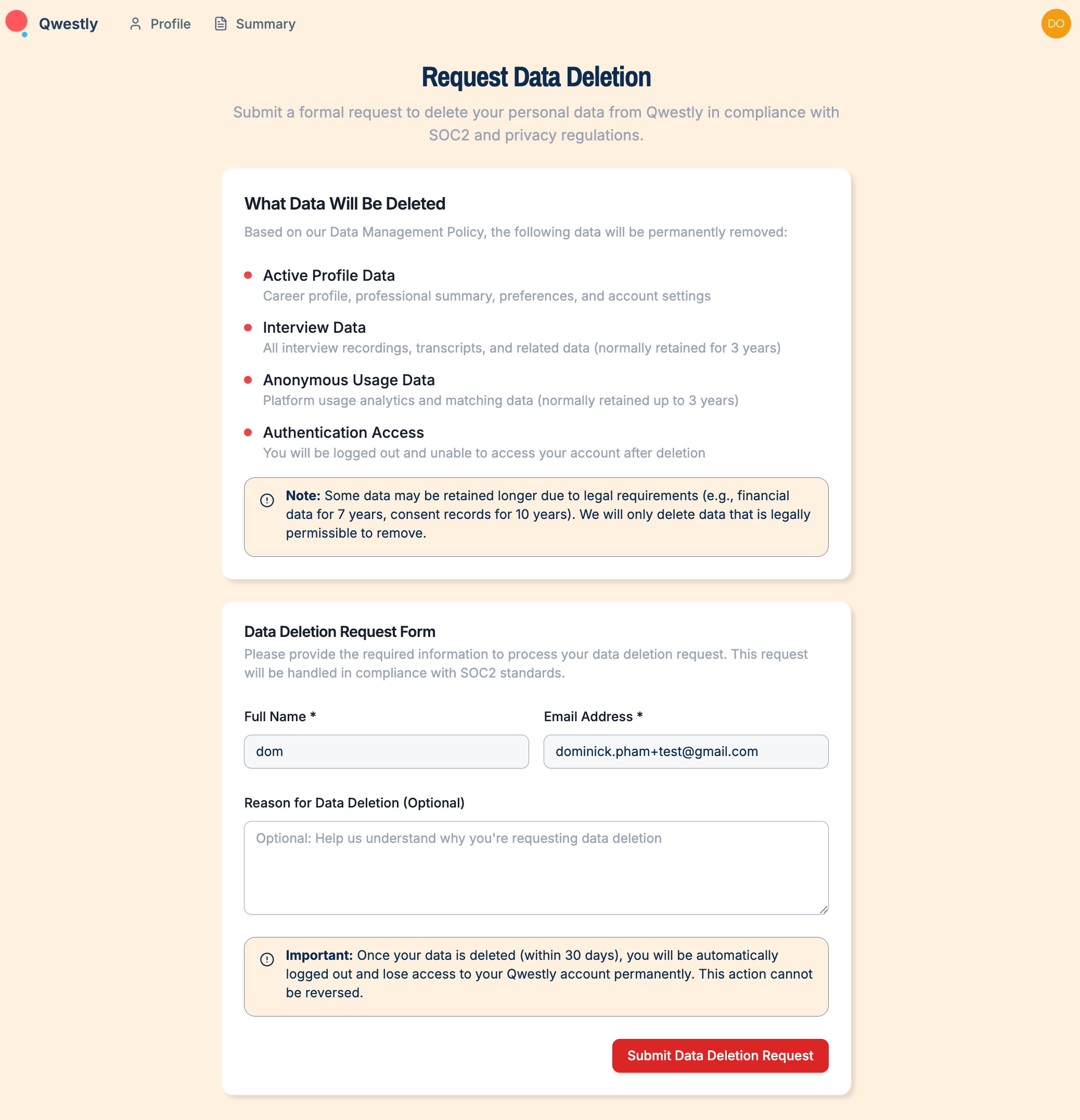 User Request Form