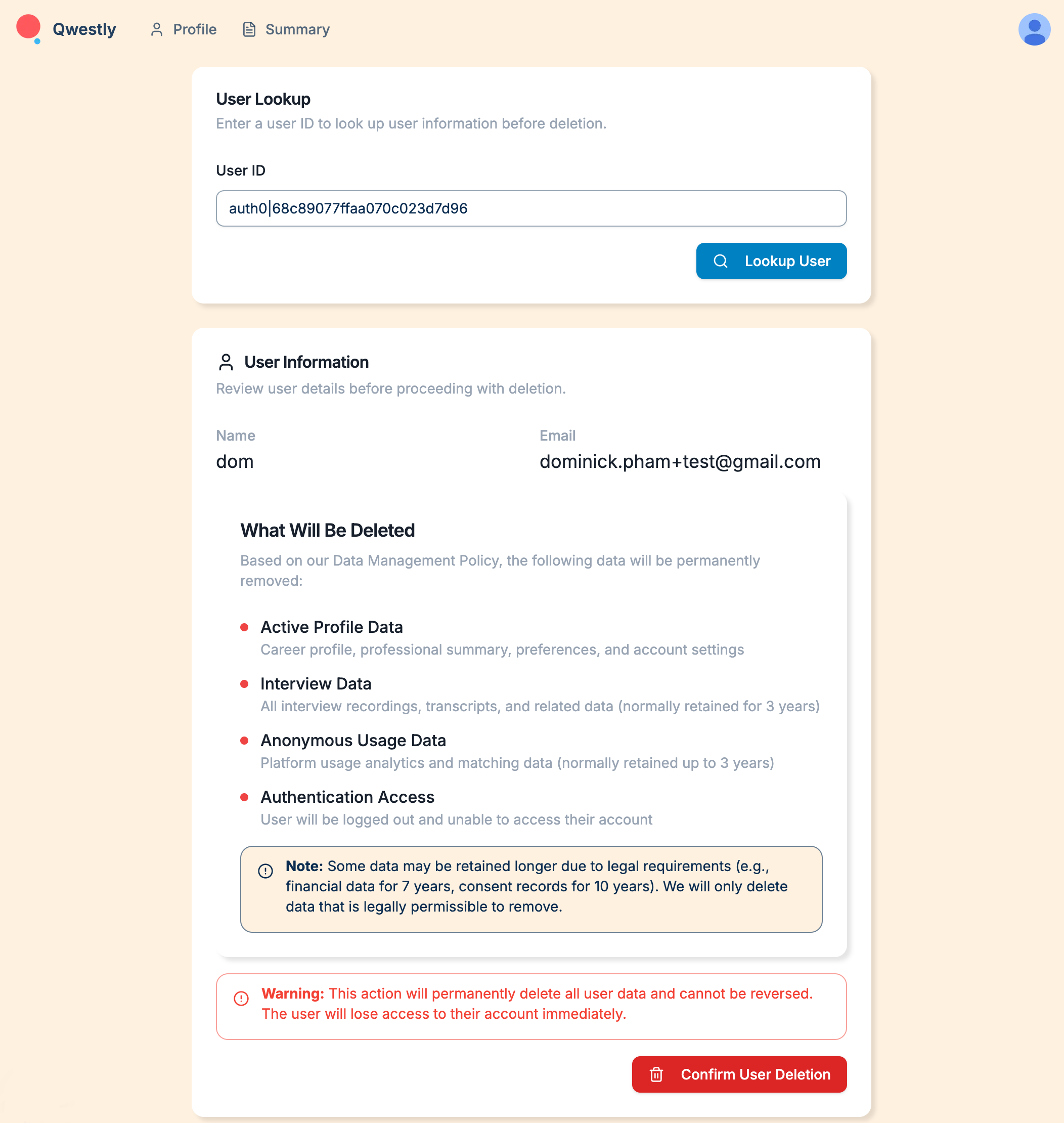 Admin User Deletion